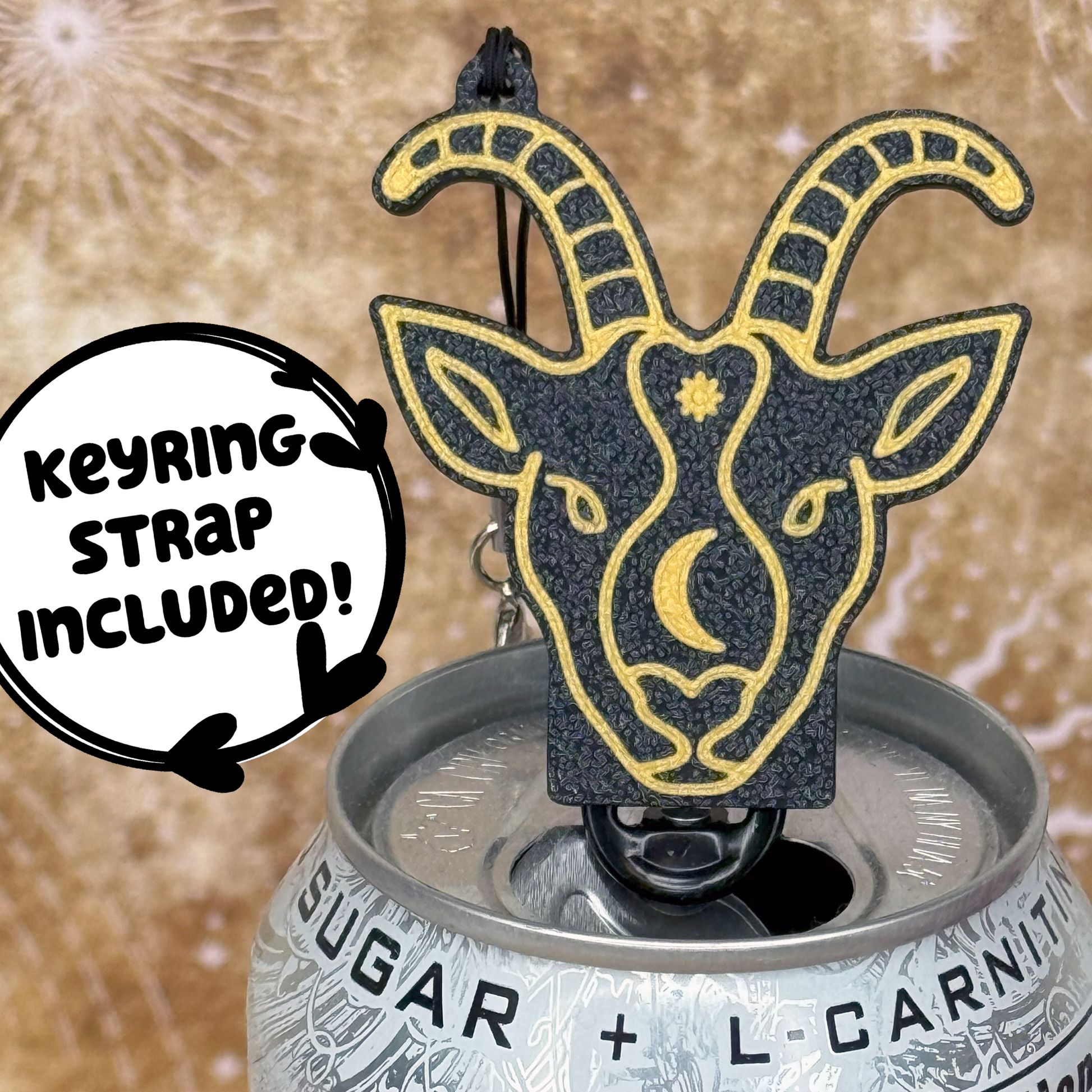 Tab Buddy with Capricorn Zodiac goat design sits atop a drink can
