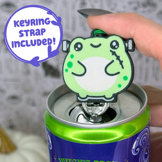 Green Frankenstein frog Tab Buddy with text 'Keyring strap included!'.