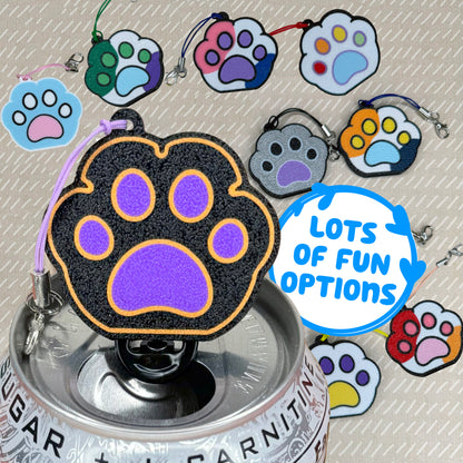 Colorful paw-shaped Tab Buddies on a can with 'LOTS OF FUN OPTIONS' text.