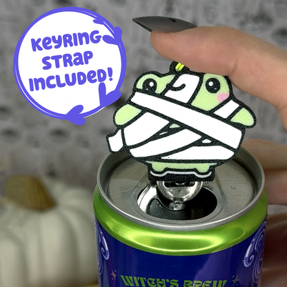 Keyring strap included with a cartoon mummy frog Tab Buddy